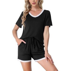 Cheibear -  Women's Soft Shorts Sleeve Nightwear with Black